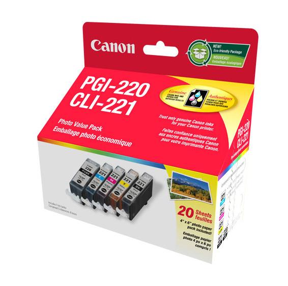 2973B014 Canon Tri-Color Inks and Paper Pack (PGI-220XL Black/CLI-221XL)