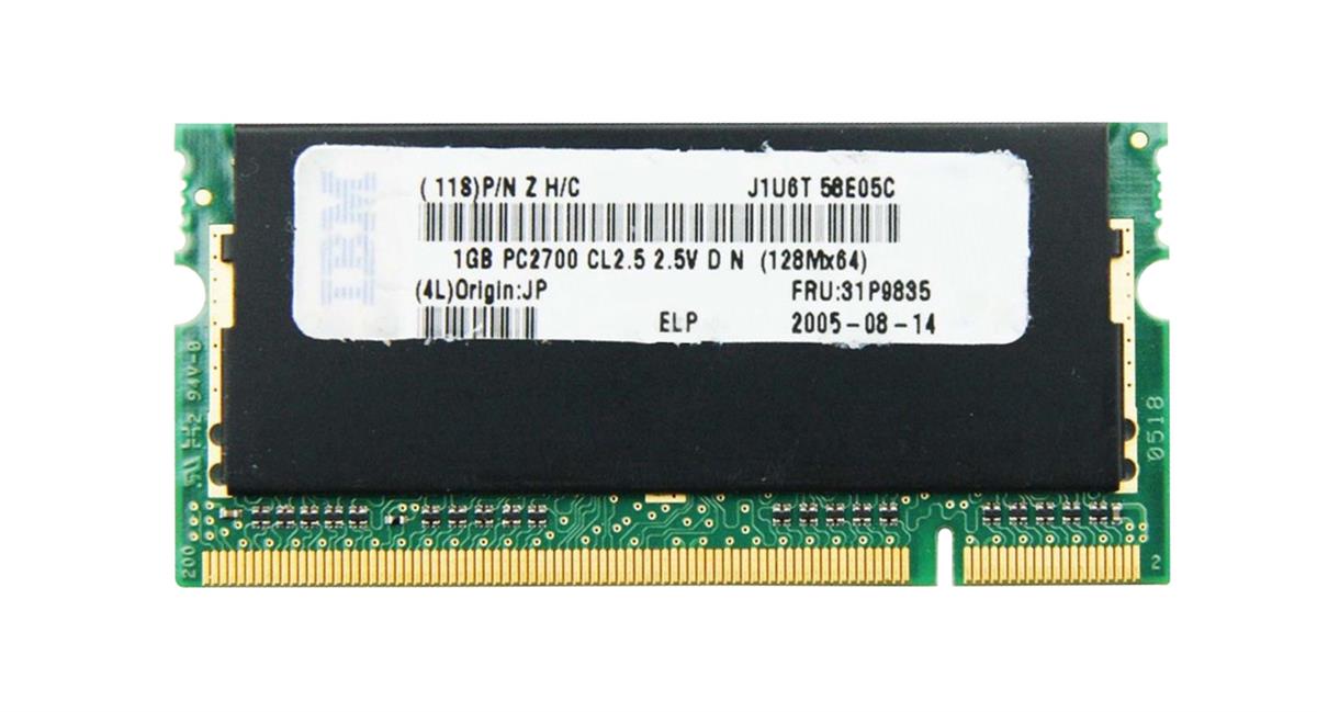31P9835 IBM 1GB PC2700 DDR-333MHz non-ECC Unbuffered CL2.5 200-Pin SoDimm Memory Module