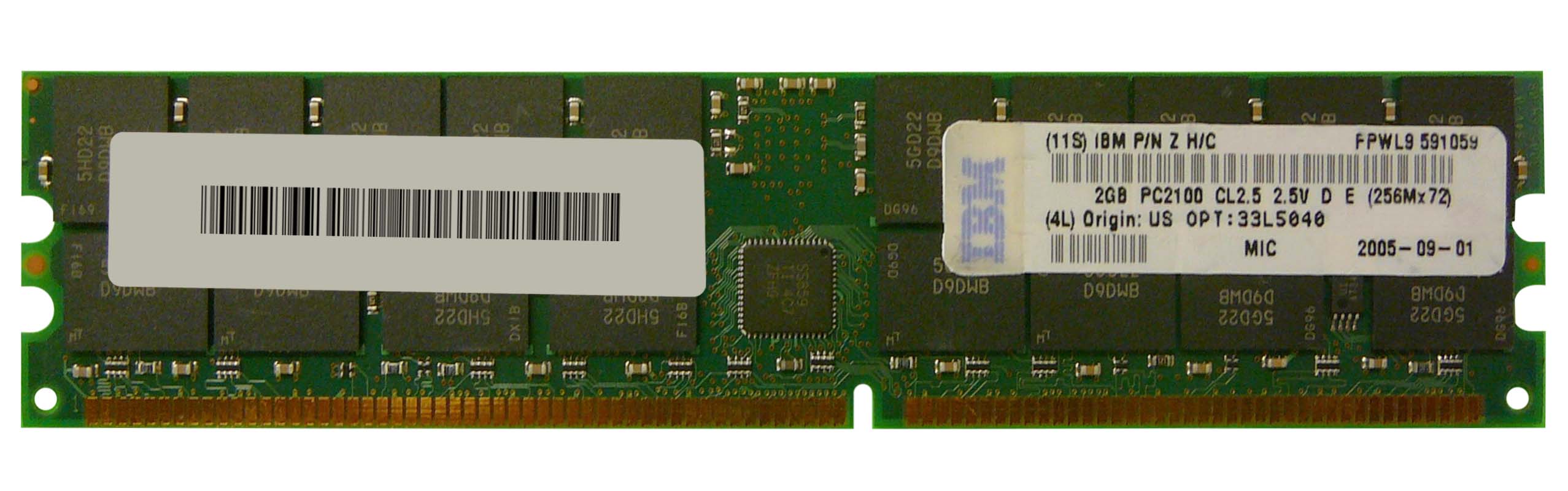 33L5040 IBM 2GB PC2100 DDR-266MHz Registered ECC CL2.5 184-Pin DIMM 2.5V Memory Module