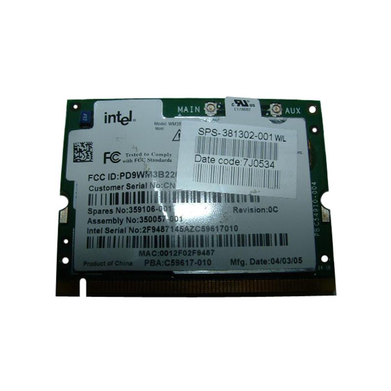 381302-001N HP Mini PCI IEEE 11MBps 802.11b/g Wireless LAN (WLAN) Network Interface Card