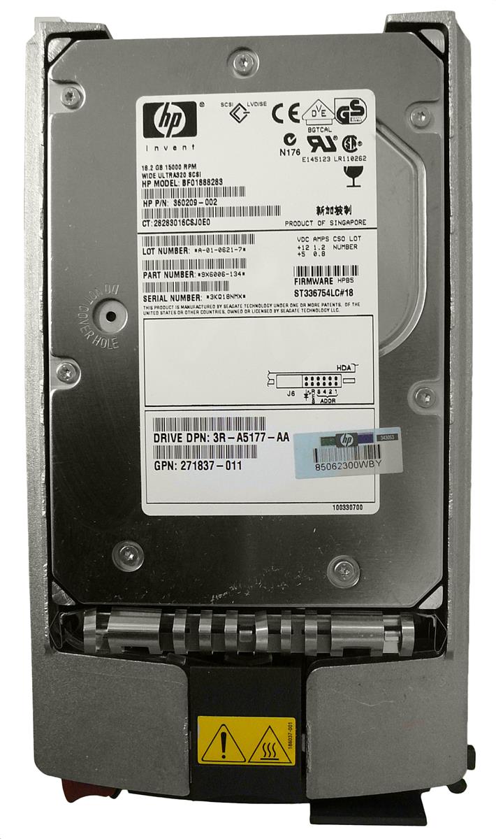 3R-A5177-AA HP 18.2GB 15000RPM Ultra-160 SCSI 80-Pin LVD Hot Swap 3.5-inch Internal Hard Drive