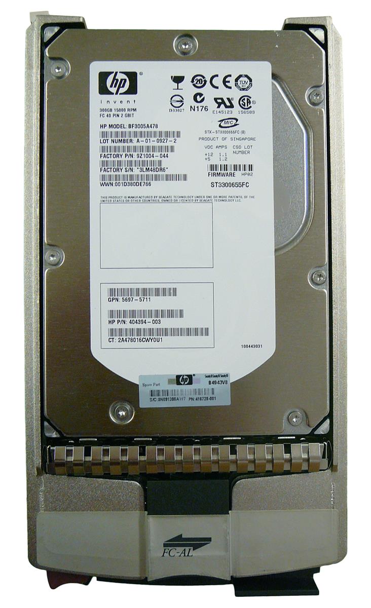 404394-003 HP 300GB 15000RPM Fibre Channel 4Gbps Dual Port Hot Swap 3.5-inch Internal Hard Drive for StorageWorks EVA 6000