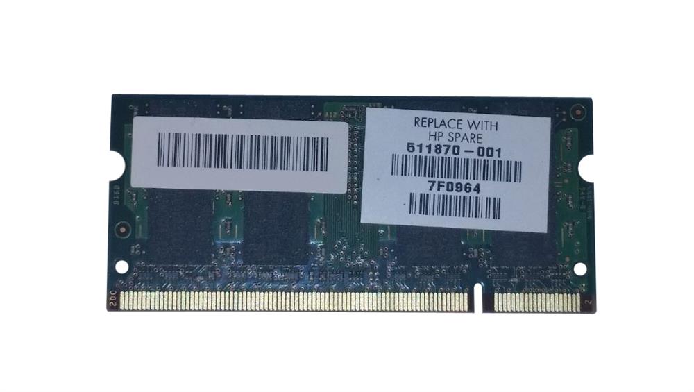 511870-001 HP 2GB PC2-6400 DDR2-800MHz non-ECC Unbuffered CL6 200-Pin SoDimm Dual Rank Memory Module