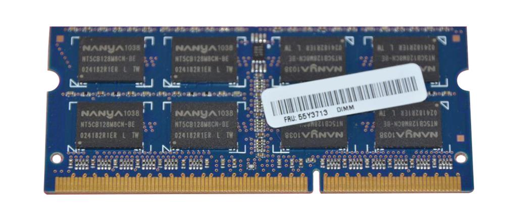 55Y3713 IBM 2GB PC3-8500 DDR3-1066MHz non-ECC Unbuffered CL7 204-Pin SoDimm Dual Rank Memory Module