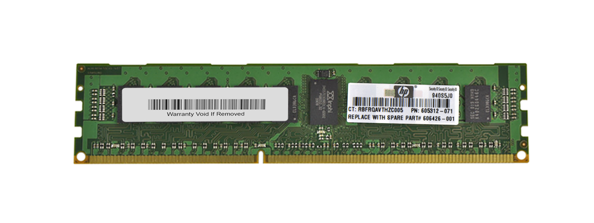 606426-001 HP 4GB PC3-10600 DDR3-1333MHz ECC Registered CL9 240-Pin DIMM 1.35V Low Voltage Single Rank Memory Module