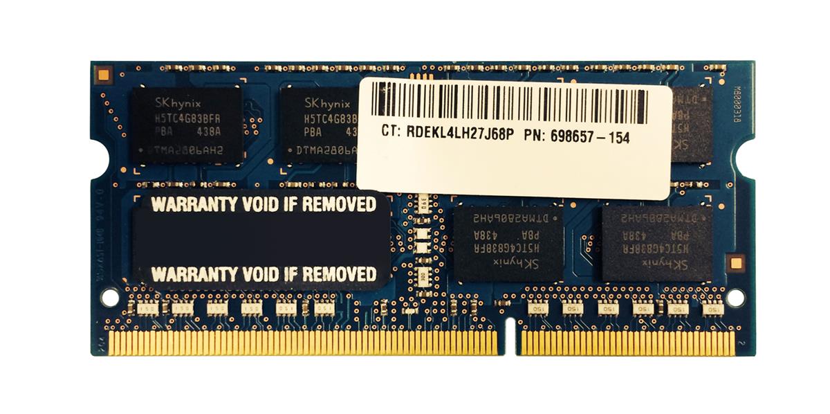 698657-154 HP 8GB PC3-12800 DDR3-1600MHz non-ECC Unbuffered CL11 204-Pin SoDimm 1.35V Low Voltage Memory Module