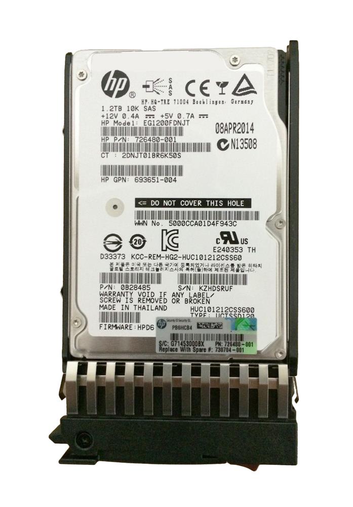 730704-001 HP 1.2TB 10000RPM SAS 6Gbps Dual Port Hot Swap 2.5-inch Internal Hard Drive with Tray