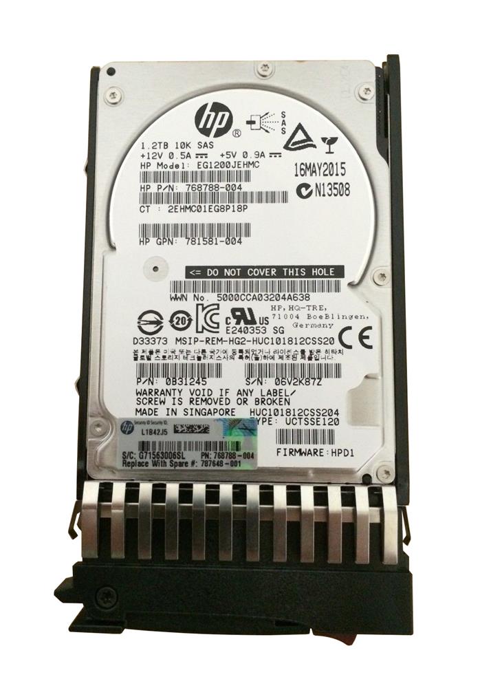 787648-001 HP 1.2TB 10000RPM SAS 12Gbps Dual Port Hot Swap (512e) 2.5-inch Internal Hard Drive