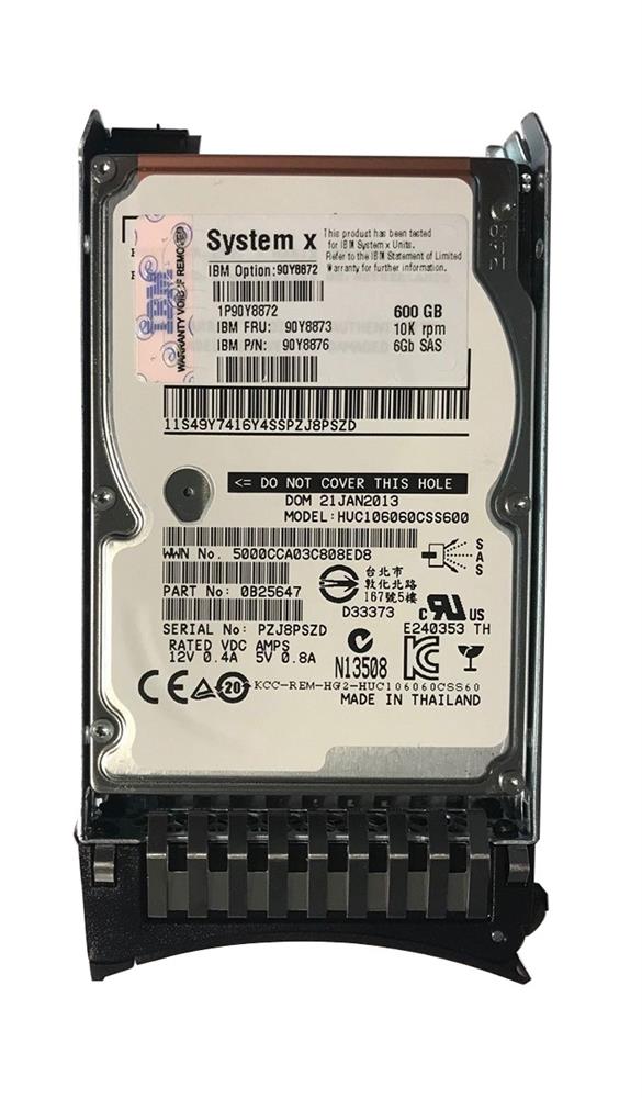 90Y8872-B2 IBM 600GB 10000RPM SAS 6Gbps Hot Swap 64MB Cache 2.5-inch Internal Hard Drive with Tray