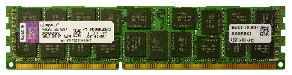 9965434-078.A00LF Kingston 48GB Kit (3 X 16GB) PC3-10600 DDR3-1333MHz ECC Registered CL9 240-Pin DIMM 1.35V Low Voltage Quad Rank x8 Memory
