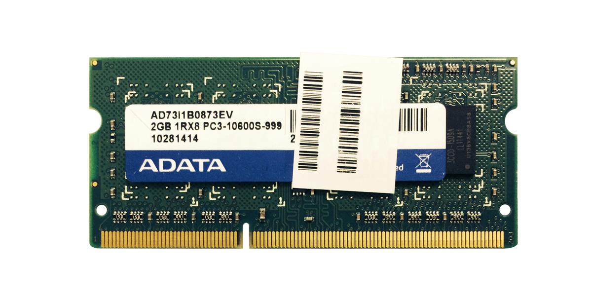 AD73I1B0873EV ADATA 2GB PC3-10600 DDR3-1333MHz non-ECC Unbuffered CL9 204-Pin SoDimm Single Rank Memory Module