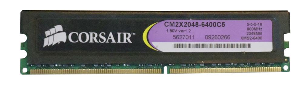 CM2X2048-6400C5 Corsair 2GB PC2-6400 DDR2-800MHz non-ECC Unbuffered CL5 (5-5-5-18) 240-Pin DIMM Memory Module