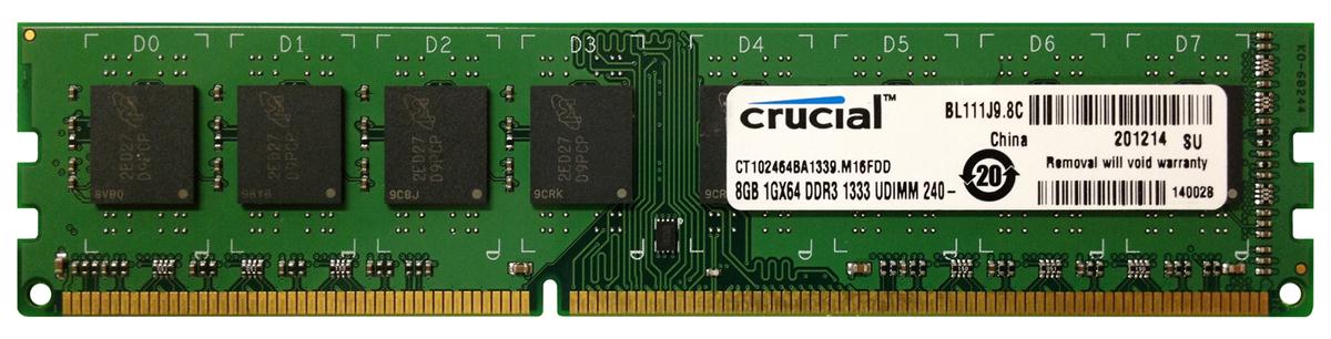 CT102464BA1339-A1 Crucial 8GB PC3-10600 DDR3-1333MHz non-ECC Unbuffered CL9 240-Pin DIMM Memory Module
