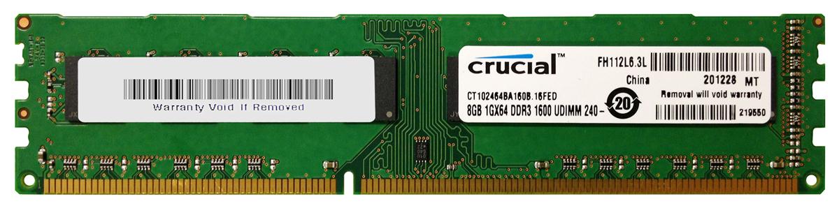 CT102464BA160B.16FED Crucial 8GB PC3-12800 DDR3-1600MHz non-ECC Unbuffered CL11 240-Pin DIMM Memory Module