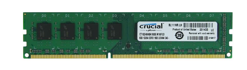 CT102464BA160B.M16FED Crucial 8GB PC3-12800 DDR3-1600MHz non-ECC Unbuffered CL11 240-Pin DIMM Memory Module