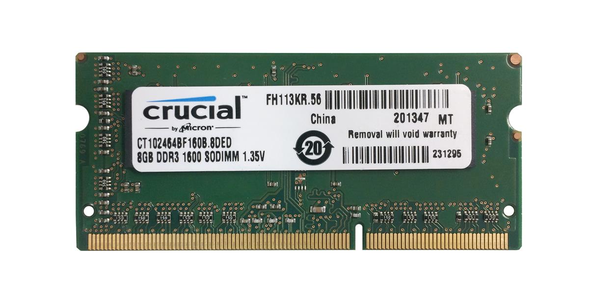 CT102464BF160B.8DED Crucial 8GB PC3-12800 DDR3-1600MHz non-ECC Unbuffered CL11 204-Pin SoDimm 1.35V Low Voltage Memory Module