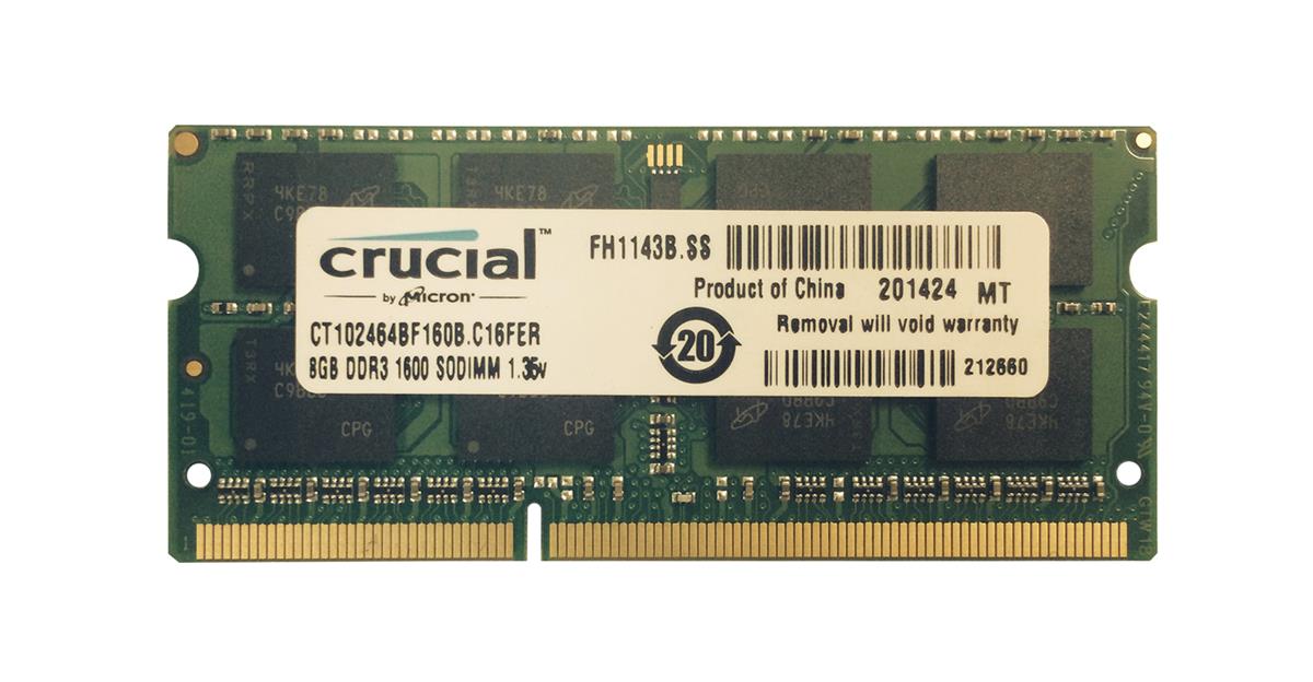 CT102464BF160B.C16FER Crucial 8GB PC3-12800 DDR3-1600MHz non-ECC Unbuffered CL11 204-Pin SoDimm 1.35V Low Voltage Memory Module