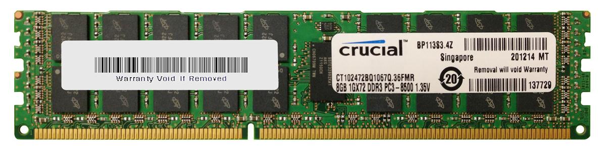 CT102472BQ1067Q Crucial 8GB PC3-8500 DDR3-1066MHz Registered ECC CL7 240-Pin DIMM 1.35V Low Voltage Quad Rank Memory Module