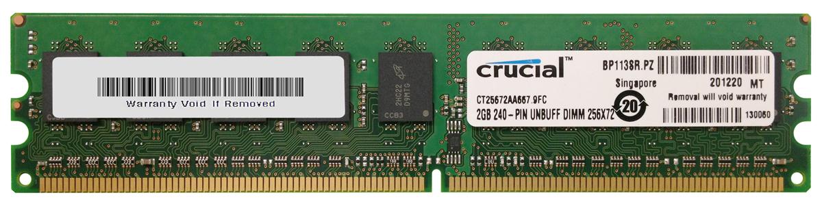 CT25672AA667.9FC Crucial 2GB PC2-5300 DDR2-667MHz ECC Unbuffered CL5 240-Pin DIMM Memory Module