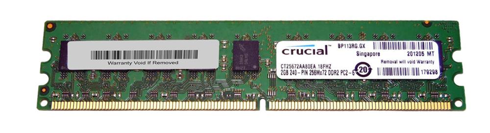 CT25672AA80EA.18FHZ Crucial 2GB PC2-6400 DDR2-800MHz ECC Unbuffered CL5 240-Pin DIMM Dual Rank Memory Module