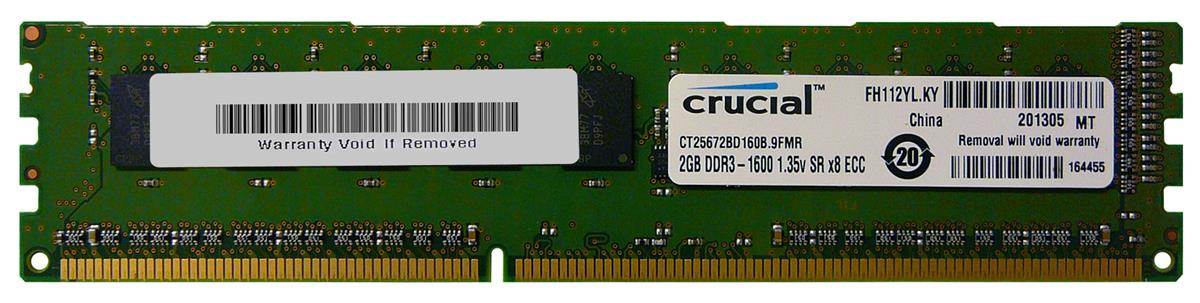 CT25672BD160B Crucial 2GB PC3-12800 DDR3-1600MHz ECC Unbuffered CL11 240-Pin DIMM 1.35V Low Voltage Single Rank Memory Module