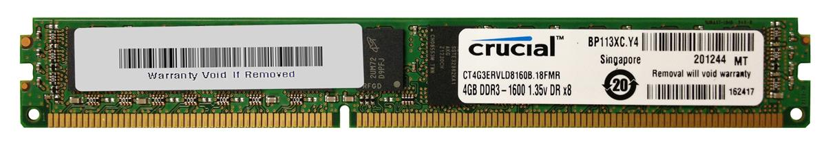 CT4G3ERVLD8160B Crucial 4GB PC3-12800 DDR3-1600MHz Registered ECC CL11 240-Pin DIMM 1.35V Low Voltage Very Low Profile (VLP) Dual Rank Memory Module