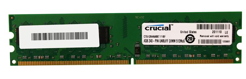 CT51264AA667.Y16F Crucial 4GB PC2-5300 DDR2-667MHz non-ECC Unbuffered CL5 1.8v 240-Pin DIMM Memory Module