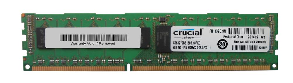 CT51272BB160B.18FKD Crucial 4GB PC3-12800 DDR3-1600MHz ECC Registered CL11 240-Pin DIMM Memory Module
