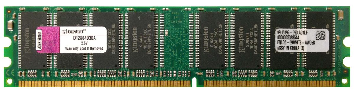 D12864D30A Kingston 1GB PC3200 DDR-400MHz non-ECC Unbuffered 184-Pin DIMM Memory Module