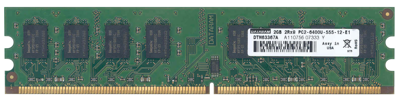 DTM63367A Dataram 2GB PC2-6400 DDR2-800MHz non-ECC Unbuffered CL5 240-Pin DIMM Dual Rank Memory Module