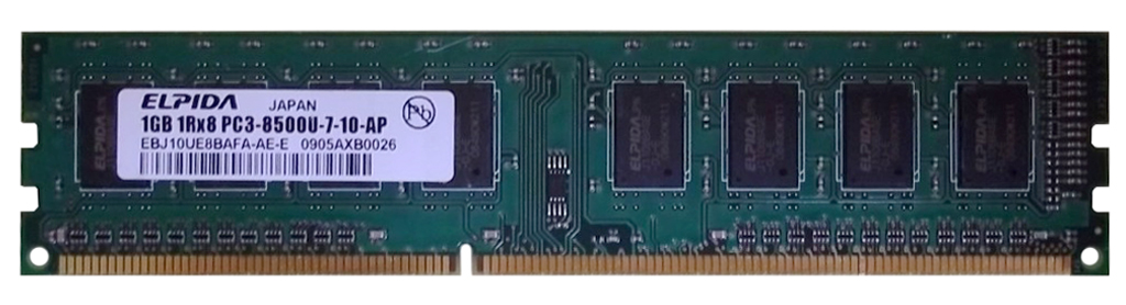 EBJ10UE8BAFA-AE-E Elpida 1GB PC3-8500 DDR3-1066MHz non-ECC Unbuffered CL7 240-Pin DIMM Single Rank Memory Module