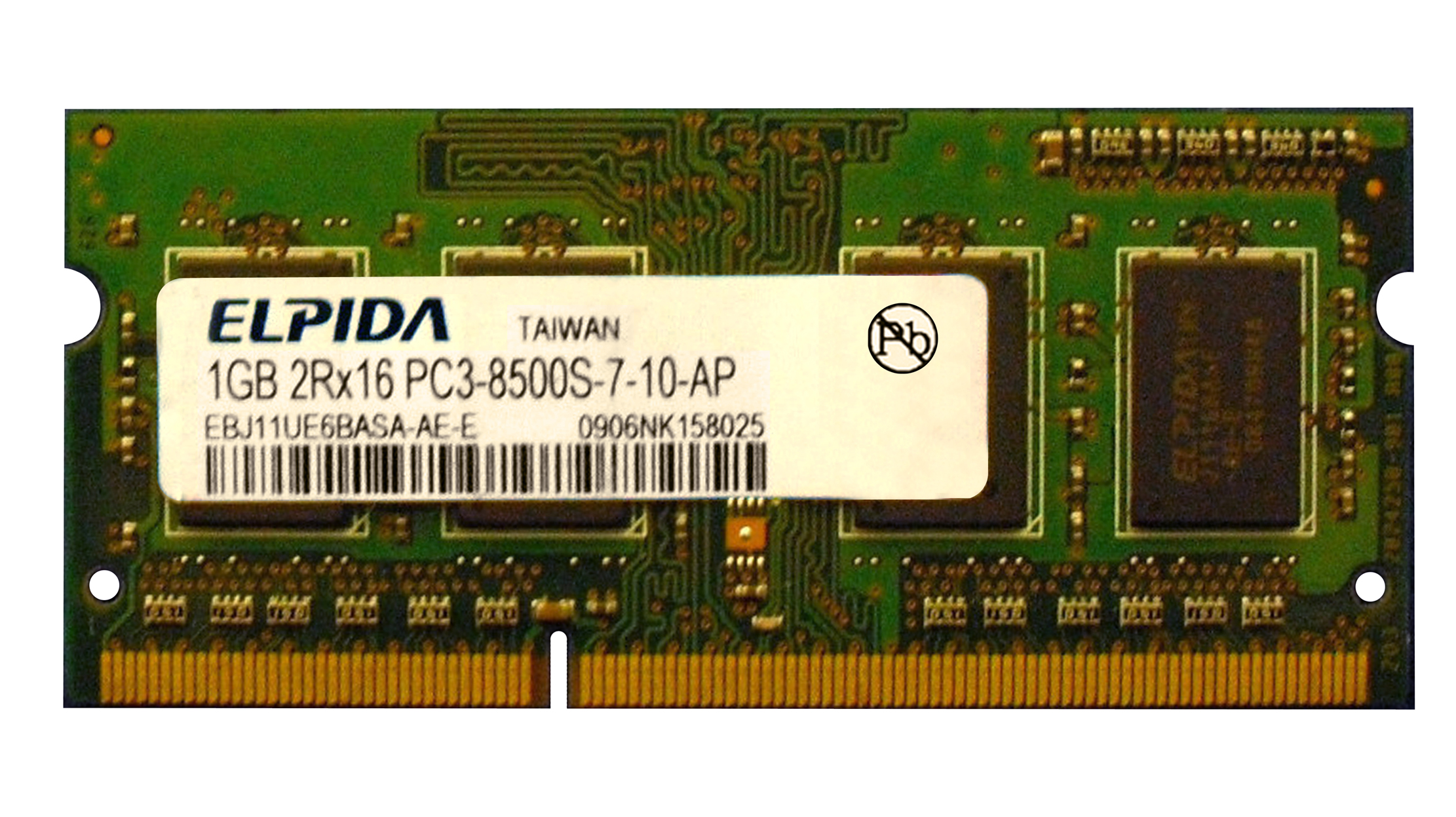 EBJ11UE6BASA-AE-E Elpida 1GB PC3-8500 DDR3-1066MHz non-ECC Unbuffered CL7 204-Pin SoDimm Dual Rank Memory Module