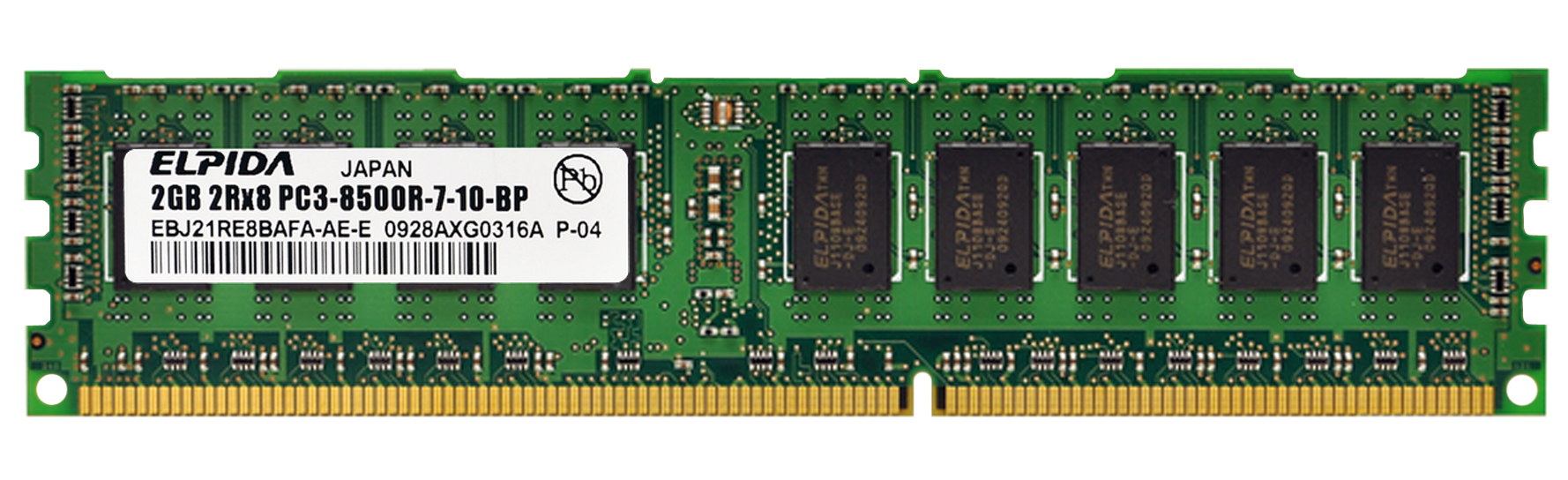 EBJ21RE8BAFA-AE-E Elpida 2GB PC3-8500 DDR3-1066MHz ECC Registered CL7 240-Pin DIMM Single Rank Memory Module