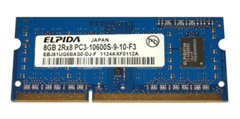 EBJ81UG8BAS0-DJ-F Elpida 8GB PC3-10600 DDR3-1333MHz non-ECC Unbuffered CL9 204-Pin SoDimm Dual Rank Memory Module