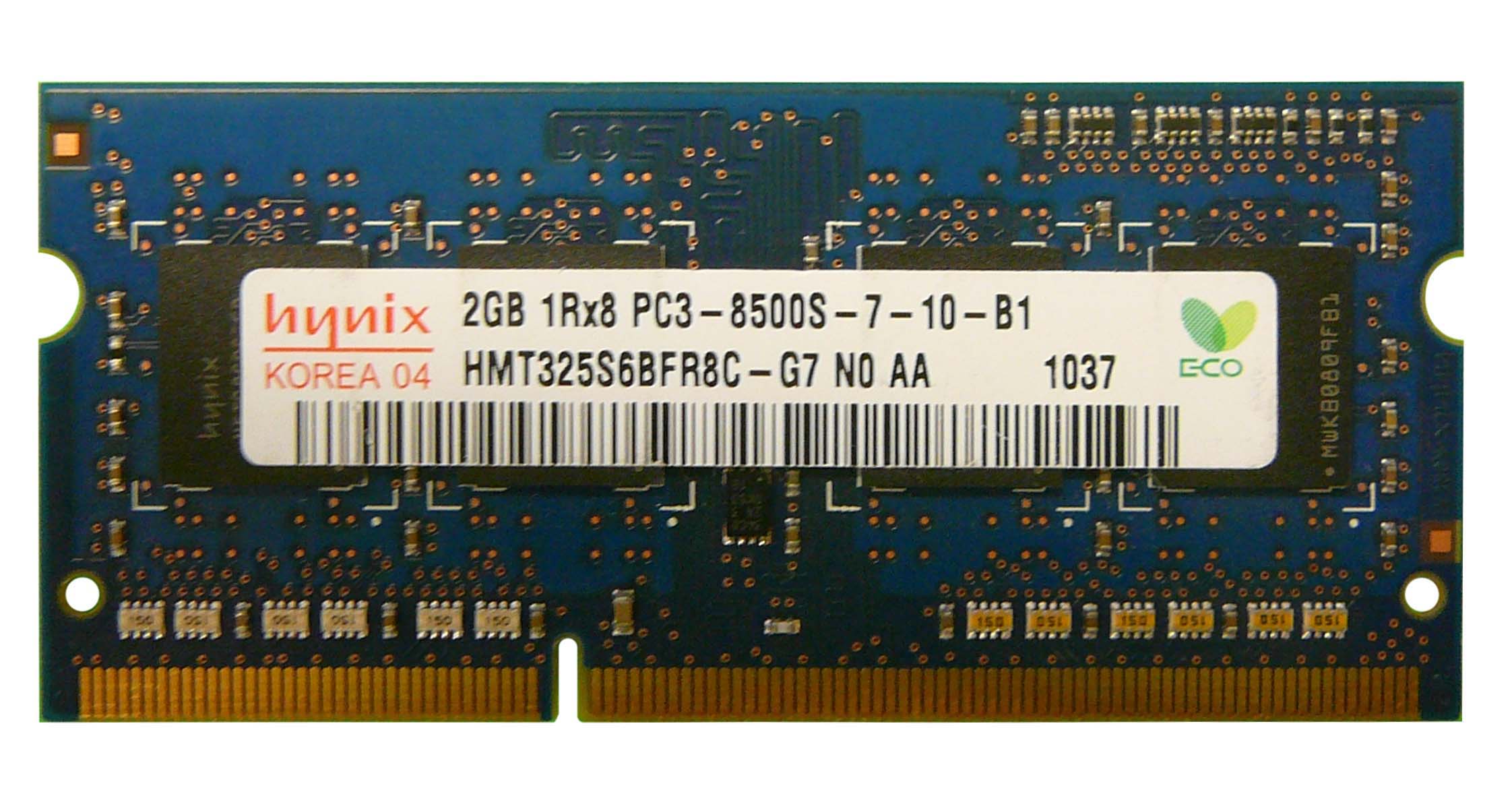 HMT325S6BFR8C-G7N0 Hynix 2GB PC3-8500 DDR3-1066MHz non-ECC Unbuffered CL7 204-Pin SoDimm Single Rank Memory Module