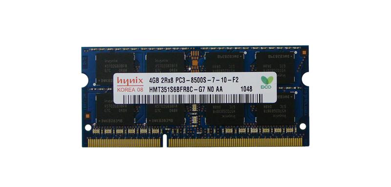 HMT351S6BFR8C-G7N0 Hynix 4GB PC3-8500 DDR3-1066MHz non-ECC Unbuffered CL7 204-Pin SoDimm Dual Rank Memory Module