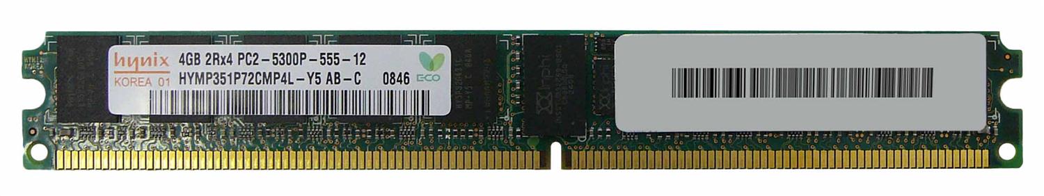 HYMP351P72CMP4L-Y5 Hynix 4GB PC2-5300 DDR2-667MHZ ECC Registered CL5 240-Pin DIMM Very Low Profile (VLP) Dual Rank Memory Module