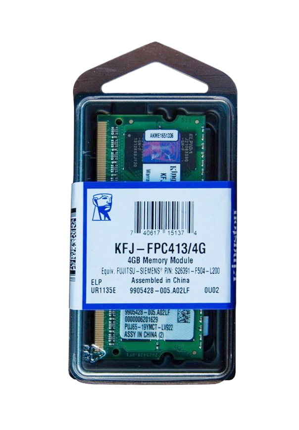 KFJ-FPC413/4G Kingston 4GB PC3-8500 DDR3-1066MHz non-ECC Unbuffered CL7 204-Pin SoDimm Dual Rank Memory Module