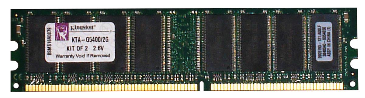 KTA-G5400/2G Kingston 2GB Kit (2 X 1GB) PC3200 DDR-400MHz non-ECC Unbuffered CL3 184-Pin DIMM Memory for Apple 065-4977; M9298G/A; M9654G/A