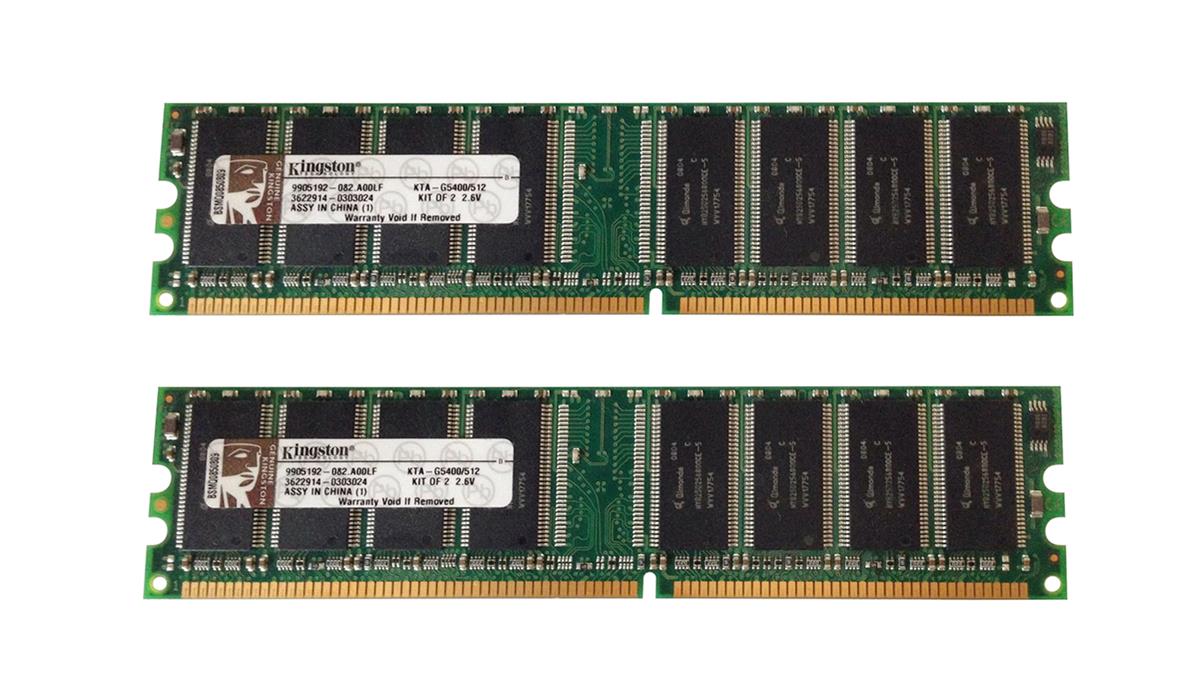 KTA-G5400/512 Kingston 512MB Kit (2 X 256MB) PC3200 DDR-400MHz non-ECC Unbuffered CL3 184-Pin DIMM Memory for Apple