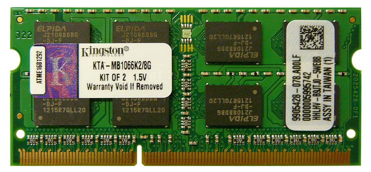 KTA-MB1066K2/8G Kingston 8GB Kit (2 X 4GB) PC3-8500 DDR3-1066MHz non-ECC Unbuffered CL7 204-Pin SoDimm Dual Rank Memory