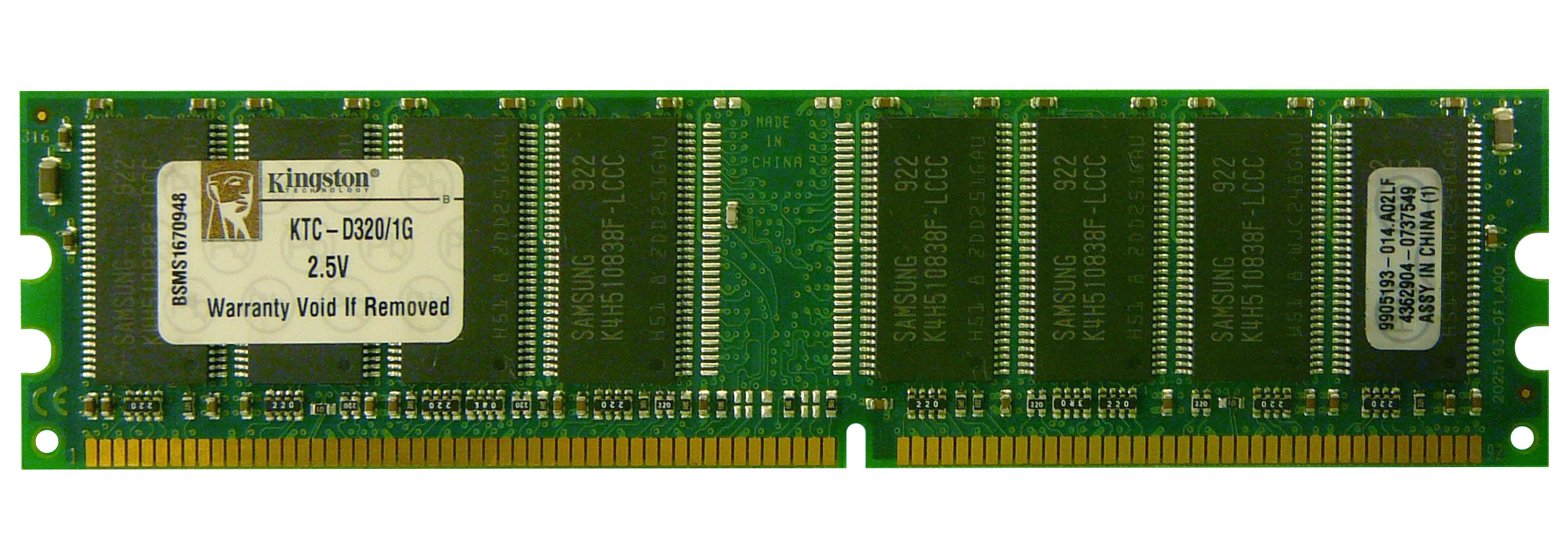 KTC-D320/1G Kingston 1GB PC2700 DDR-333MHz non-ECC Unbuffered CL2.5 184-Pin DIMM 2.5V Memory Module for HP/Compaq DC341A