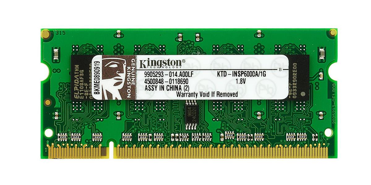 KTD-INSP6000A/1G Kingston 1GB PC2-4200 DDR2-533MHz non-ECC Unbuffered CL4 200-Pin SoDimm Memory Module for Dell Latitude A0451753, A0451756, A0451758, A0451760, A0451762