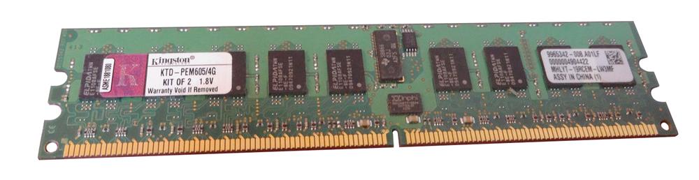 KTD-PEM605/4G Kingston 4GB Kit (2 X 2GB) PC2-6400 DDR2-800MHz ECC Registered CL6 240-Pin DIMM Memory for Dell