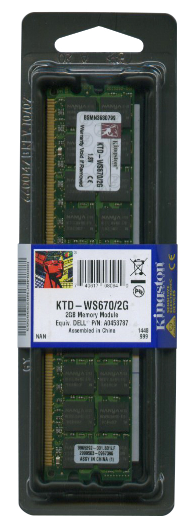 KTD-WS670/2G Kingston 2GB PC2-3200 DDR2-400MHz ECC Registered CL3 240-Pin DIMM Single Rank Memory Module A0453787, A0455461, A0455465, A0455466, A0455467, A0455469, A0455473, A0466924, A0466925