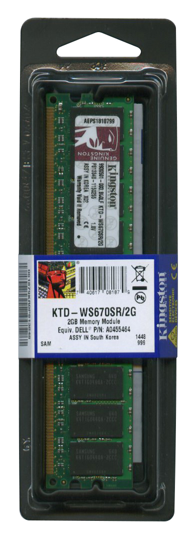 KTD-WS670SR/2G Kingston 2GB PC2-3200 DDR2-400MHz ECC Registered CL3 240-Pin DIMM Single Rank Memory Module