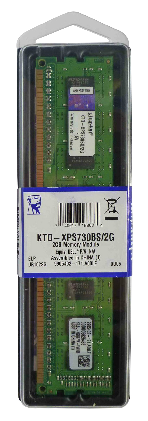 KTD-XPS730BS/2G Kingston 2GB PC3-10600 DDR3-1333MHz non-ECC Unbuffered CL9 240-Pin DIMM Single Rank Memory Module for Dell