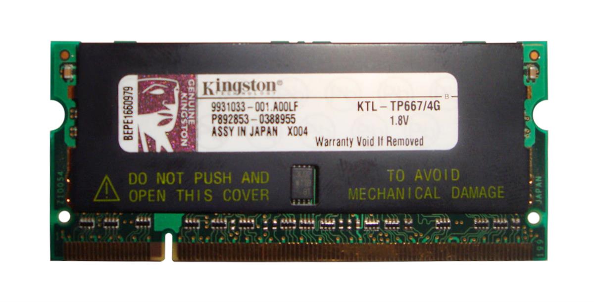 KTL-TP667/4G Kingston 4GB PC2-5300 DDR2-667MHz non-ECC Unbuffered CL5 200-Pin SoDimm Single Rank Memory Module for Lenovo Thinkpad