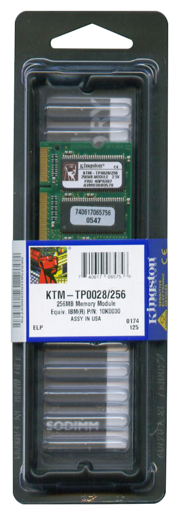 KTM-TP0028/256 Kingston 256MB PC2100 DDR-266MHz non-ECC Unbuffered CL2.5 200-Pin SoDimm Memory Module for IBM 10K0030, 10K0031