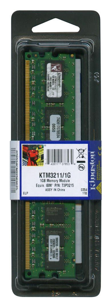KTM3211/1G Kingston 1GB PC2-4200 DDR2-533MHz non-ECC Unbuffered CL4 240-Pin DIMM Memory Module for IBM 30R5122,73P3215,73P3216,73P4972